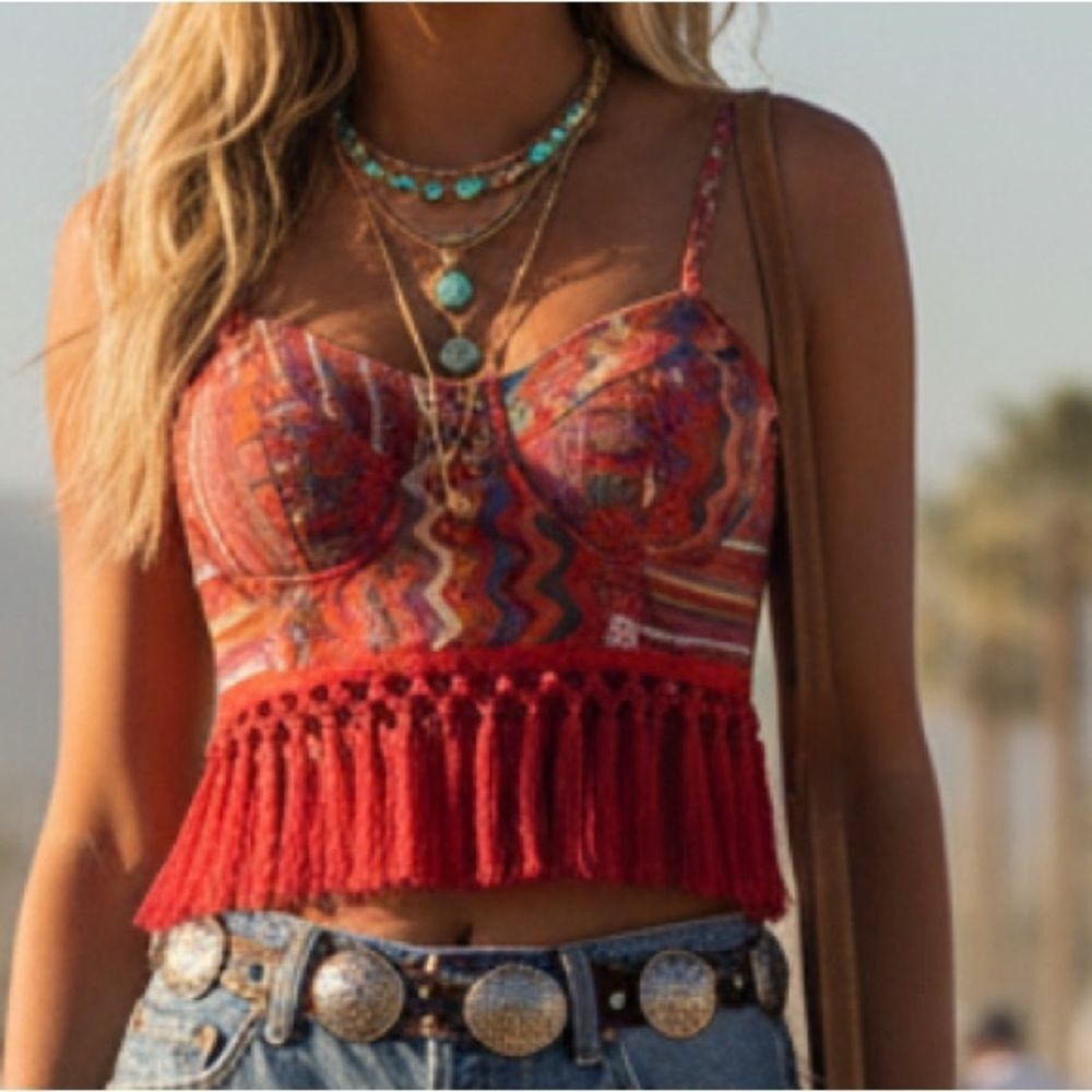 Boho Geometric Tassel Corset